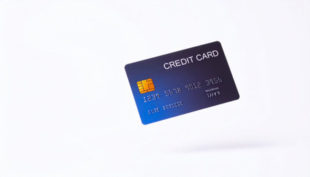 A blue credit card isolated on a white background