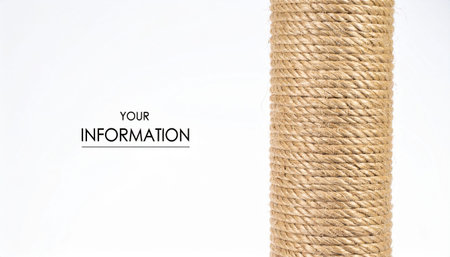 A detailed view of a beige rope's texture on a white background with space for text