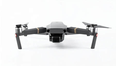 Aerial drone with camera and propellers on white background