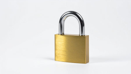 Isolated golden padlock with open shackle on white background