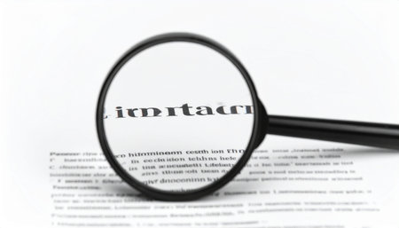 Black magnifying glass highlighting important text on a document