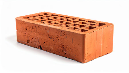 A single red hollow construction brick block on a white background