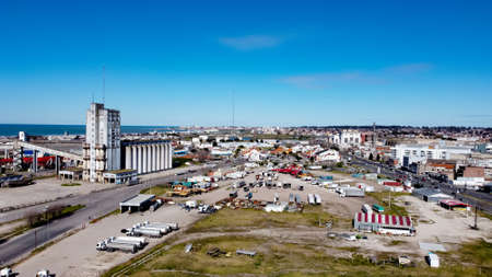 Aerial view of a concrete truck parking lot.のeditorial素材
