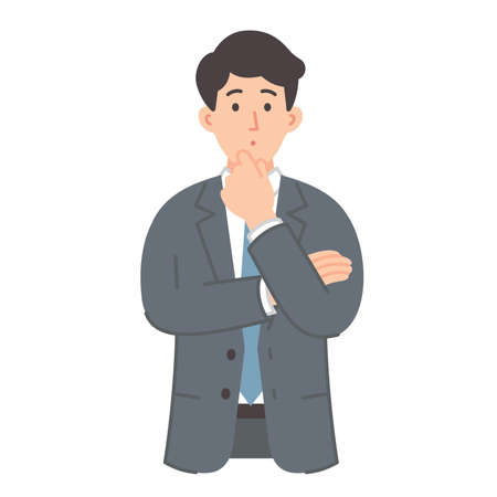 Illustration of a young male businessman in his twenties thinking about something with his arms foldedのイラスト素材