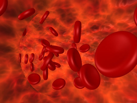 3D cartoon of red blood cells in a vein or artery