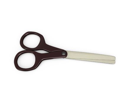3D illustration of an isolated scissors on a white backgroundの写真素材