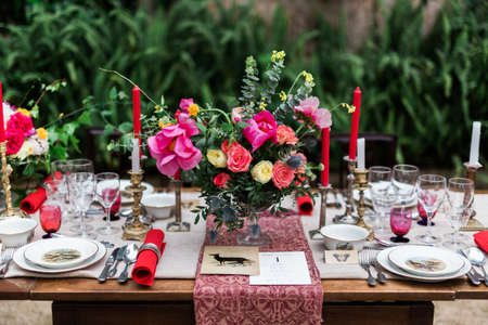 Beautiful table arrengements of cateringの写真素材