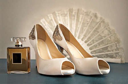 Composition of shoes and perfumeの写真素材