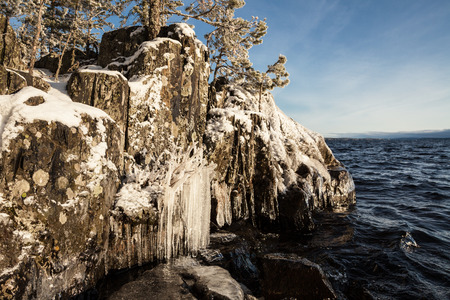 Ice rock lakefrontの写真素材