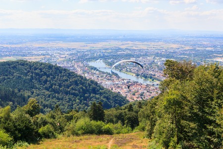 Paraglider running for take offの写真素材
