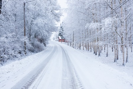 Small road in countryside at winterの写真素材
