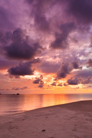 Colorful majestic sunset at sand beach borneoの写真素材