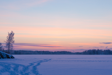 Serene sunset sky at winterの写真素材