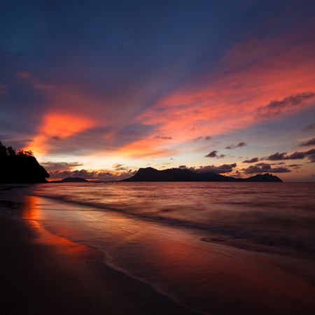 Beach sunset at Bako national park Borneoの写真素材