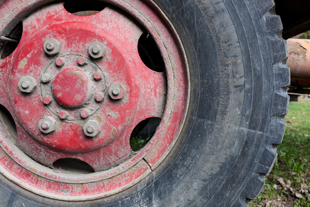 dirty tyre close-up viewの写真素材