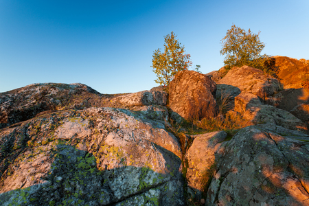 Rock cliff in sunset light landscapeの写真素材