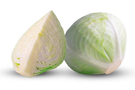 cabbage vegetable isolated on white background. One whole and four. Macro very high resolution.の写真素材