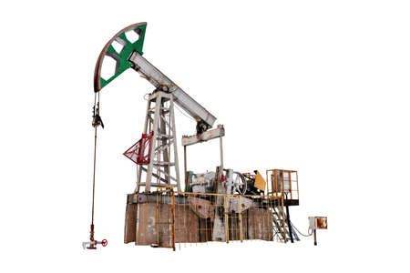 Isolated Oil pump jack on white background for design. Oil rig energy industrial machine for petroleum pumpjackの写真素材