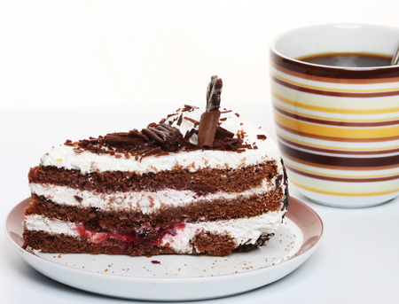 
a piece of chocolate cake with coffeeの写真素材