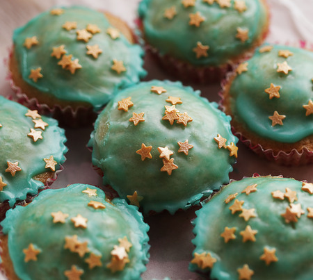 tasty muffin cakes. holiday picture.の写真素材