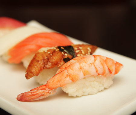 sushi on the white plateの写真素材