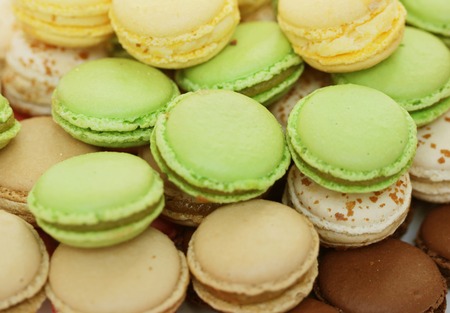 traditional french macarons on plateの写真素材