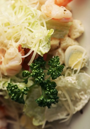 Caesar salad with shrimp, restaurant.の写真素材