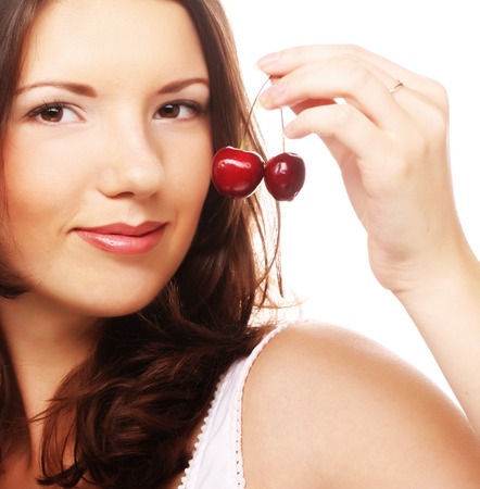 woman with cherriesの写真素材