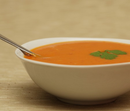 Pumpkin soup in white bowlの写真素材