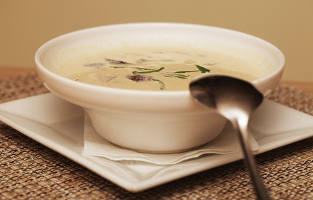 miso soup in white dishの写真素材