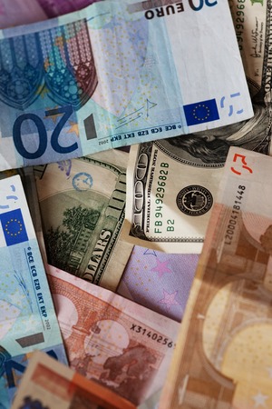 dollar and euro notes.の写真素材