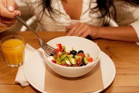 Goog breakfast for young brunette ladyの写真素材