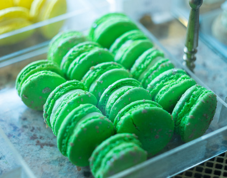 french macarons for sale, in the shopの写真素材