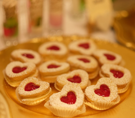 Close up of a fruit cakes. The small cake with creamand berries. Soft focus.の写真素材