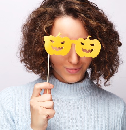 lifestyle, fashion and people concept: playful young woman readyの写真素材