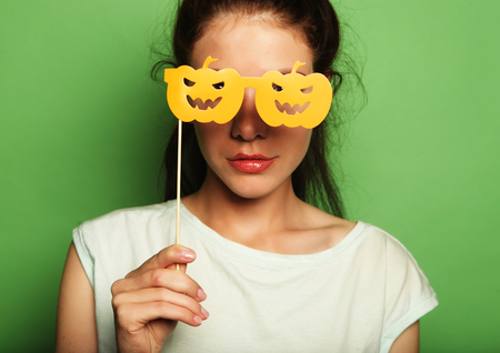 lifestyle, fashion and people concept: playful young woman readyの写真素材