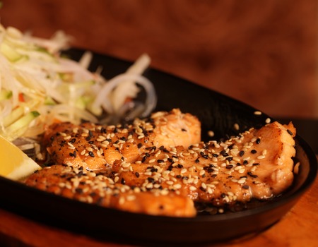 Grilled Salmon with fresh saladの写真素材