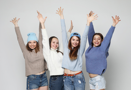 group of four girls friends of different nationalitiesの写真素材