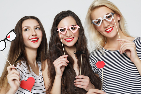 three girls best friends ready for partyの写真素材