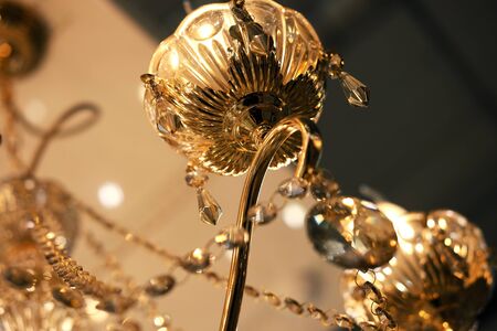 ceiling lamps, chandeliers in the store, close upの写真素材
