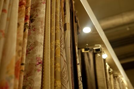 Rolls of fabric and textiles in storeの写真素材