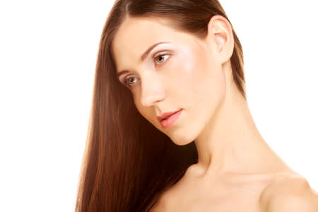 portrait with beautiful bright brown long hairの写真素材