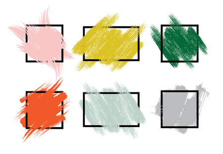 Set of colorful hand painted brush strokes with rough edges. Vector illustration.のイラスト素材
