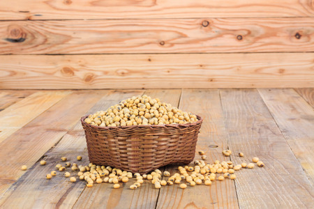 Glass with Soy Milk and Seeds on wooden backgroundの写真素材