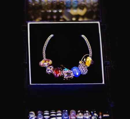 Close up of beautiful bracelet on a showcase in a jewelry shop