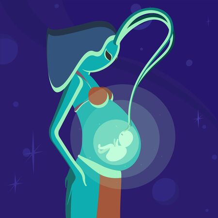 Pregnant alien with baby vector illustrationのイラスト素材