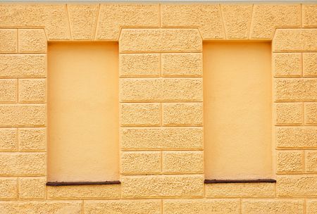 Detail of a facade of an historical building with two blind windowsの写真素材