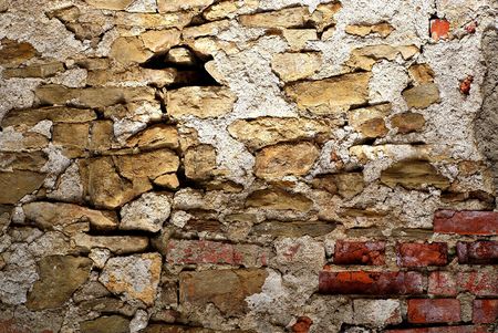 Old wall structure from stones and blocksの写真素材