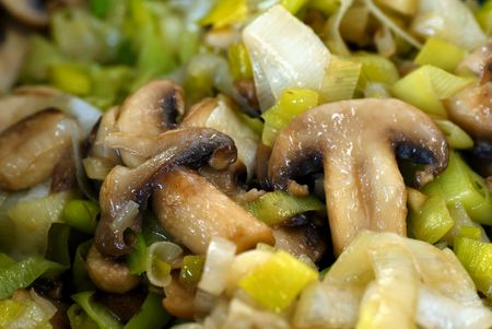 Grilled mushrooms  - champions with leekの写真素材