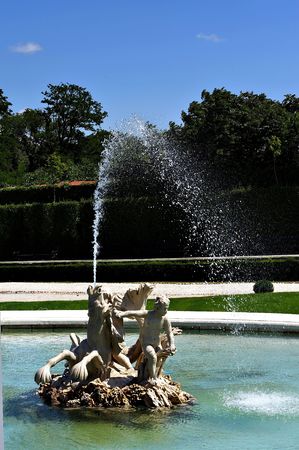Historical fountain with boys and horse statueの写真素材